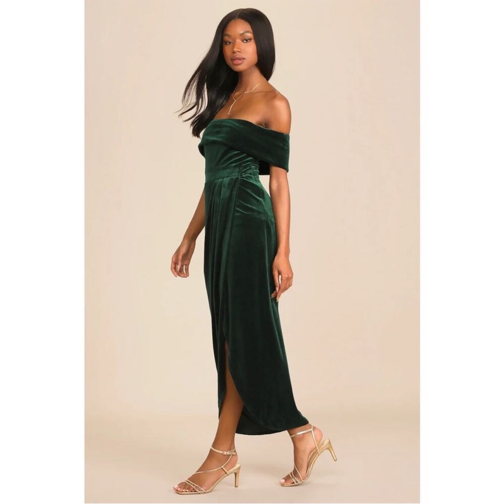 Lulu's Strapless Green Velvet Dress - Picture 2 of 8